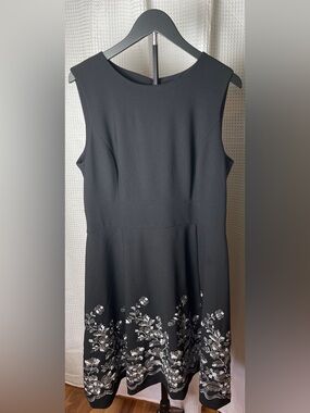 Calvin Klein Floral Embroidered Cocktail Dress Black A-Line Knee length 14